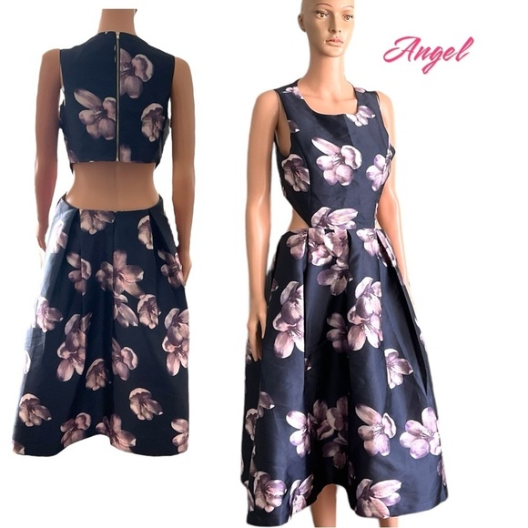 Pretty Angel Dresses & Skirts - ANGEL Navy Blue Floral Cocktail Open Side  Back Cutaway Sleeveless Knee SZ Lg